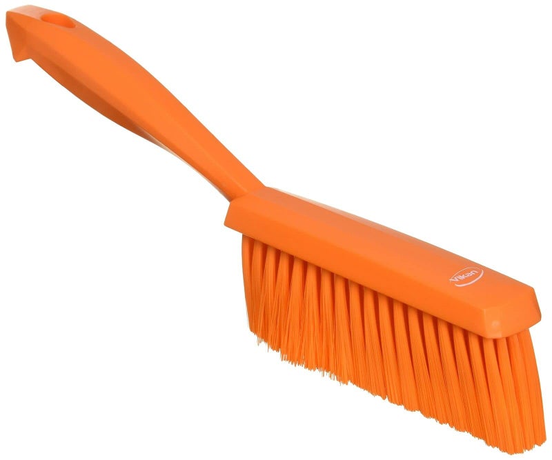 Vikan 45877 Bench Cleaning Brush, Polypropylene/Polyester Soft Bristle Dustpan Brush & Sweeper With Handle, 14-Inch, Orange - Image 1